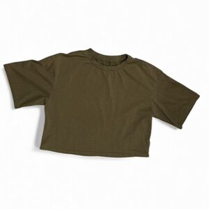 Classic Olive Green T-Shirt Basic Short Sleeve Cropped Tee Top Size Small